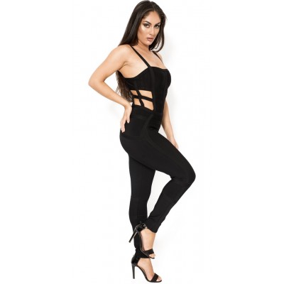 'Kylie' black cut out bandage jumpsuit